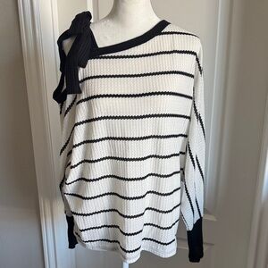 BiBi Off-the-Shoulder Black and White Sweater